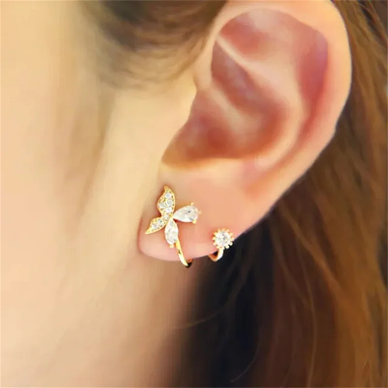 

Women's Cubic Zirconia Stud Earrings cuff Butterfly Ladies Stylish Elegant Small Sweet S925 Sterling Silver Earrings Jewelry