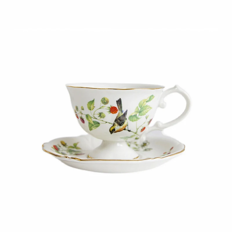 

High Quality Bird Ceramic Tea Cups And Saucers With Gold Trim Porcelain Tea Cup with Saucer Set