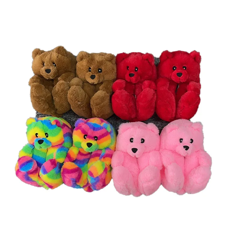 

China Factory Teddy Bear home Slippers Casual Custom Comfortable Fuzzy Women Bear cotton Fashion Warm slippers for girls