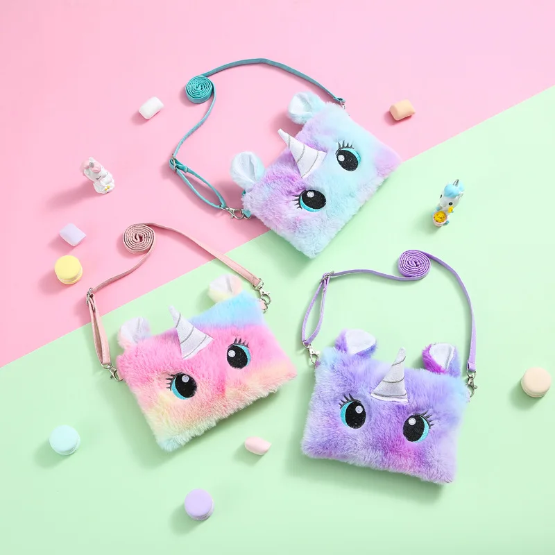 

MSYO Fashion Accessories Cartoon Big Eye Unicorn Toy Coin Storage Messenger Bags Soft Plush Tie Dye Kids Messenger Bags