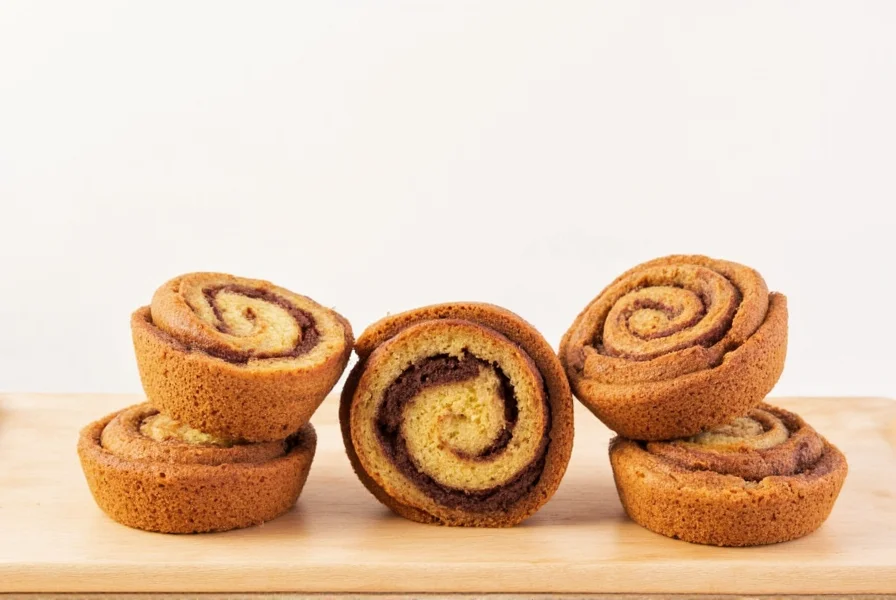 Caron cinnamon swirl cake sliced to show distinctive spiral pattern