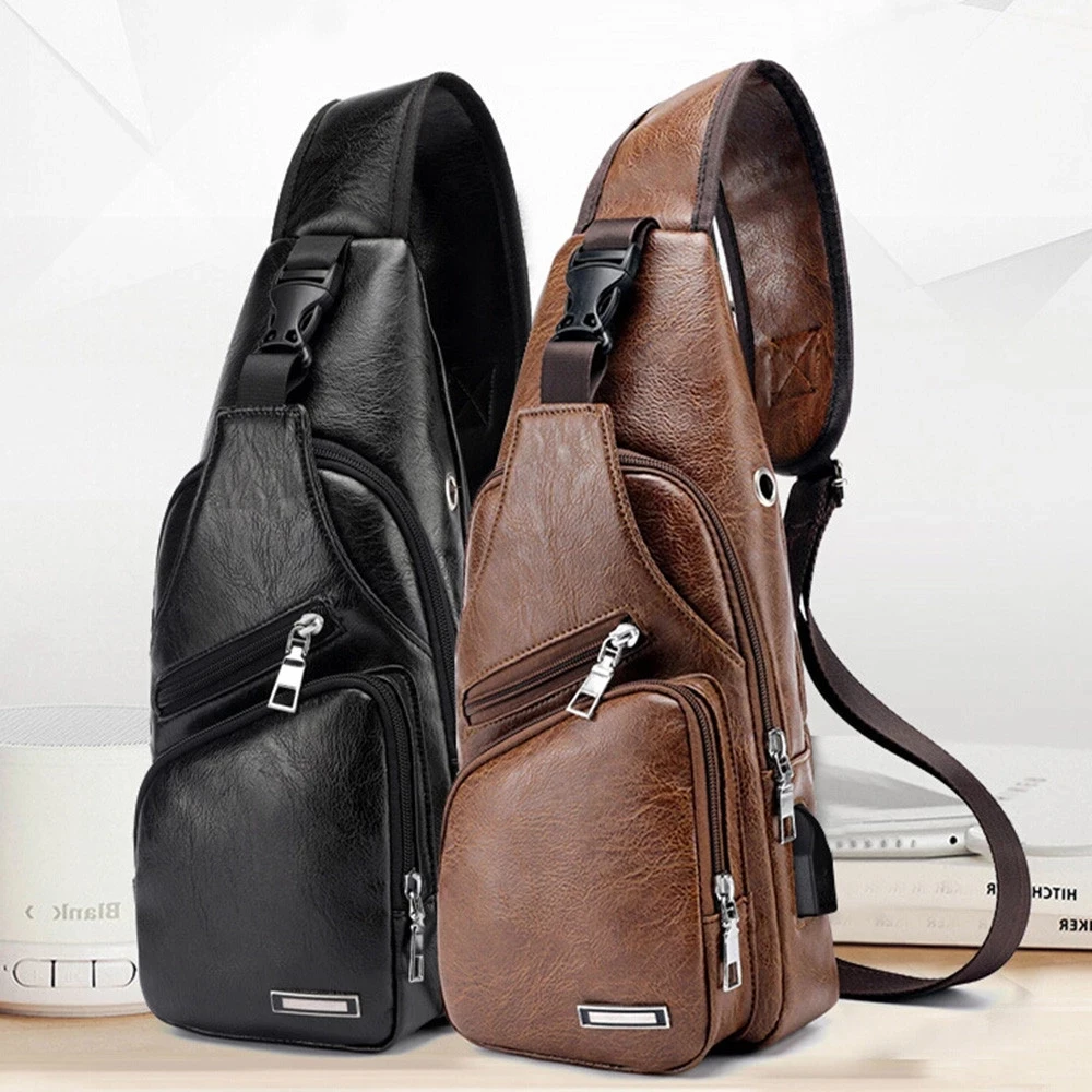 

Men Shoulder Bags USB Charging Crossbody Anti-theft Chest Bag PU Leather Travel Bags D0007-1, 3 colors, can be mixed