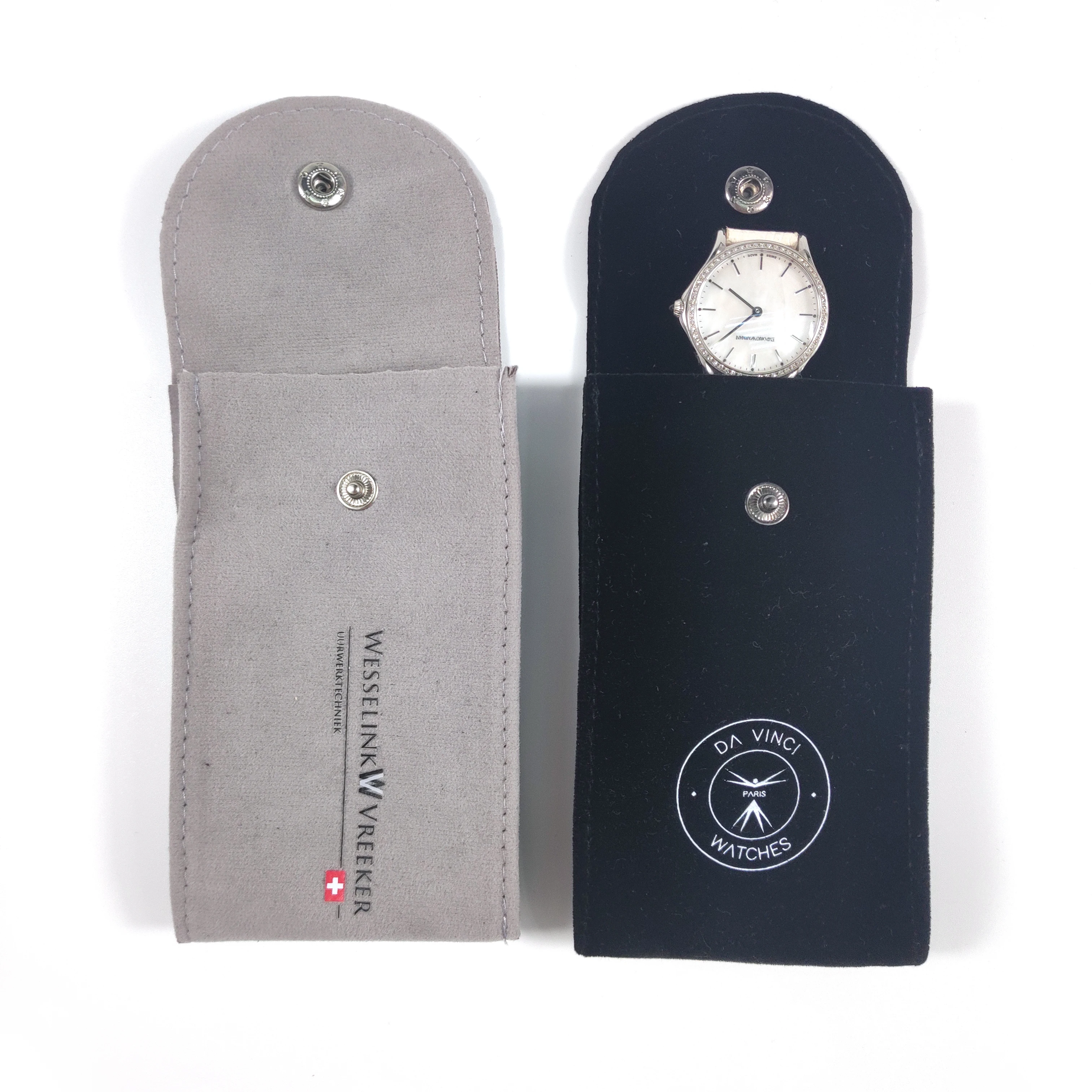 

Gray Flap Fashion Faux Suede Watch Pouch With Button Closure