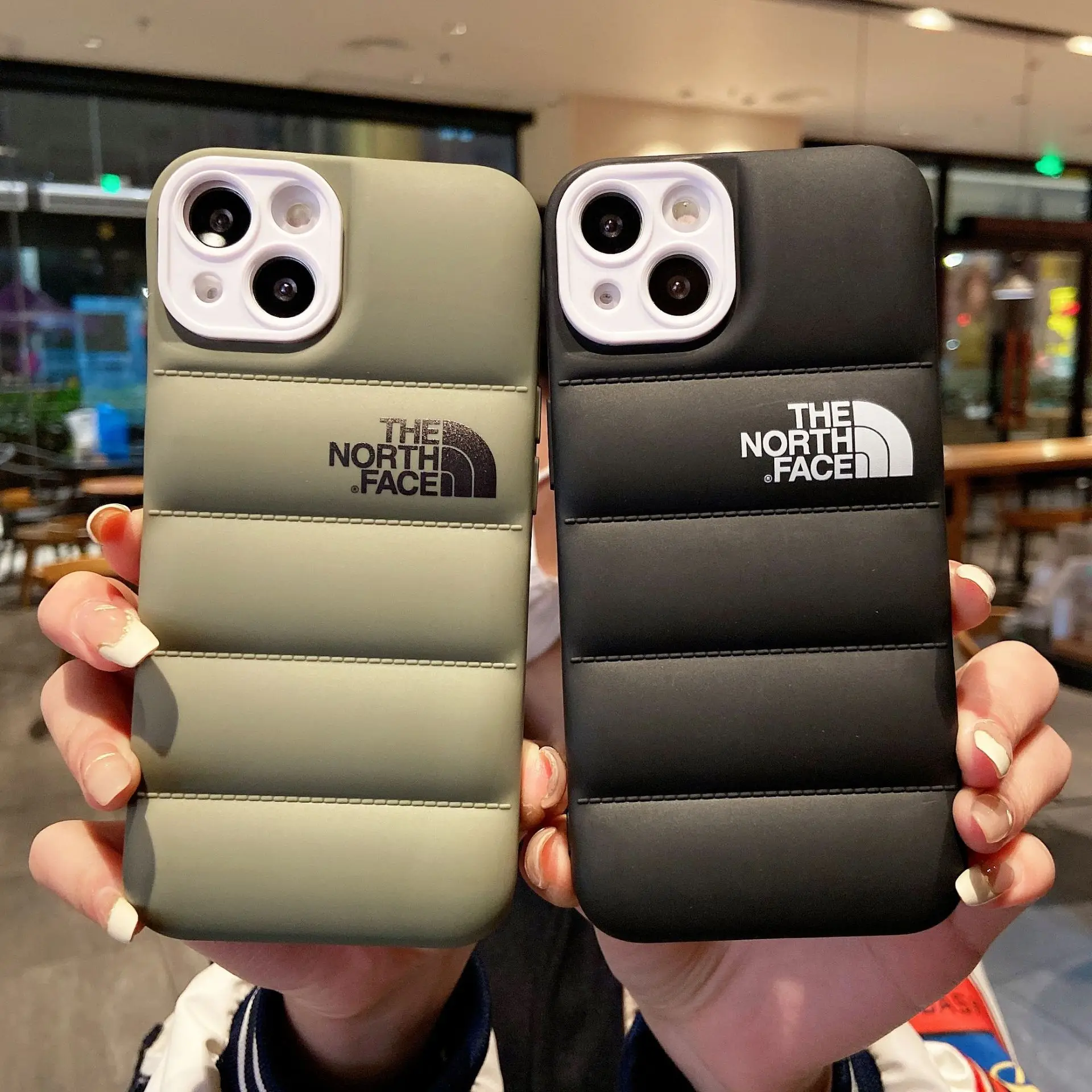 

Shockproof luxury fashion brand north puff cover down jacket puffer air phone cases for iphone 7 8p 11 12 13 pro max XS