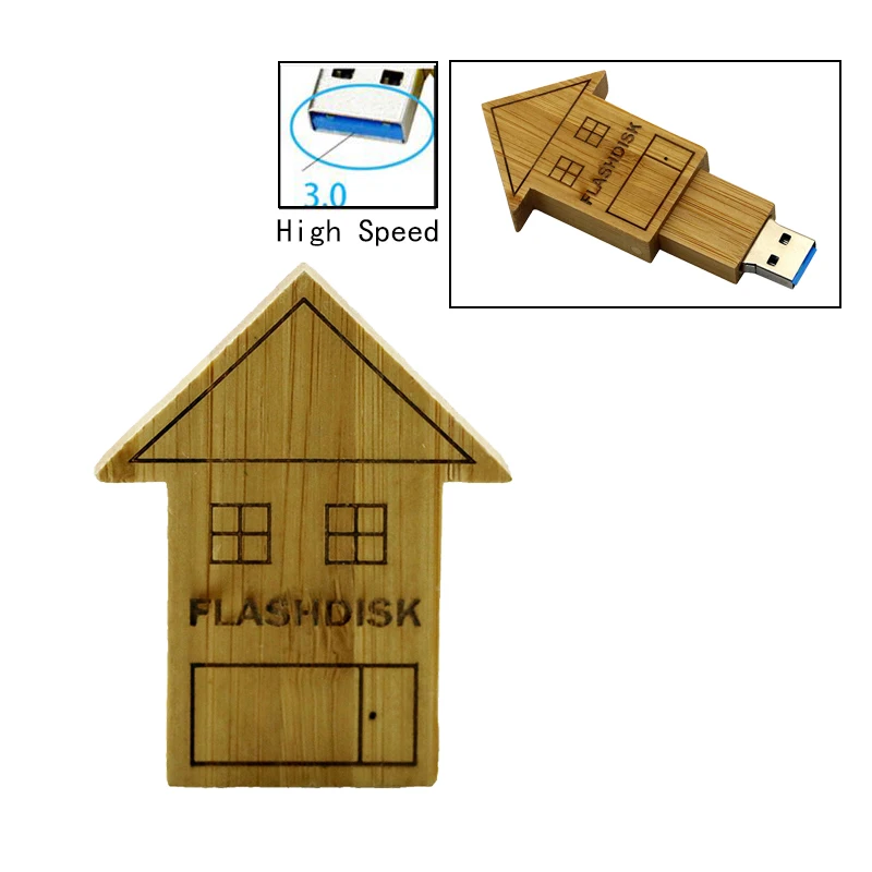 

Natural Wood House Bamboo USB Flash Drive Storage Pendrive Mini Artwork Flash Home Creative Gift With Free Laser Engraved Logo