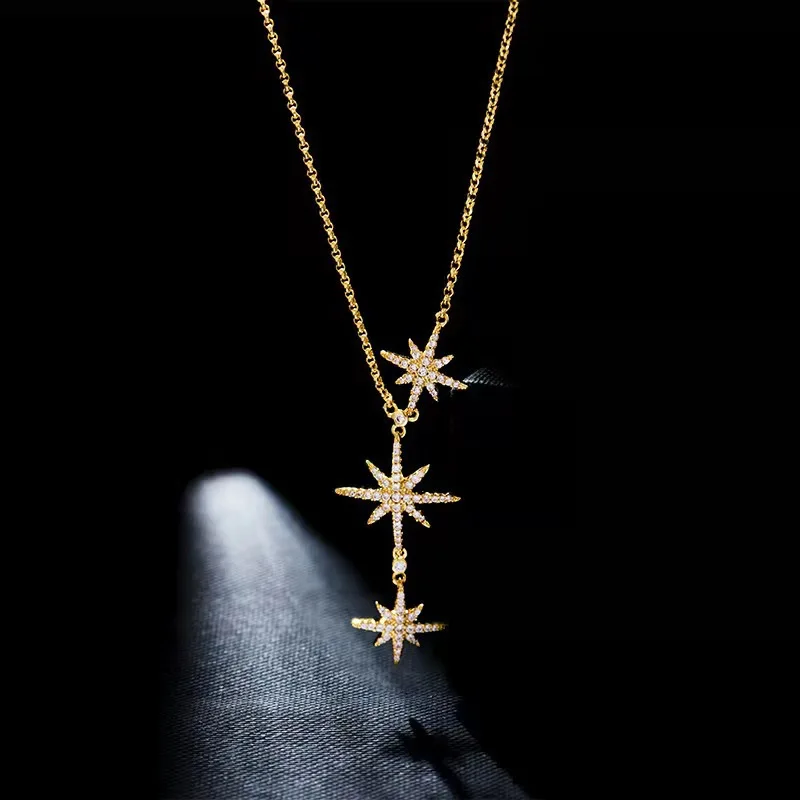 

18K Gold Plated Stainless Steel Jewelry Necklace Women Eight-pointed Star Necklace, Platinum gold, rose gold, 18k gold