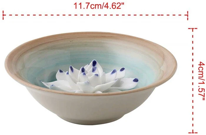 Ceramic Handicraft Incense Burner Bowl Coil Lotus Ash Catcher Tray 4.62 Inch Light Blue Incense Stick Holder 