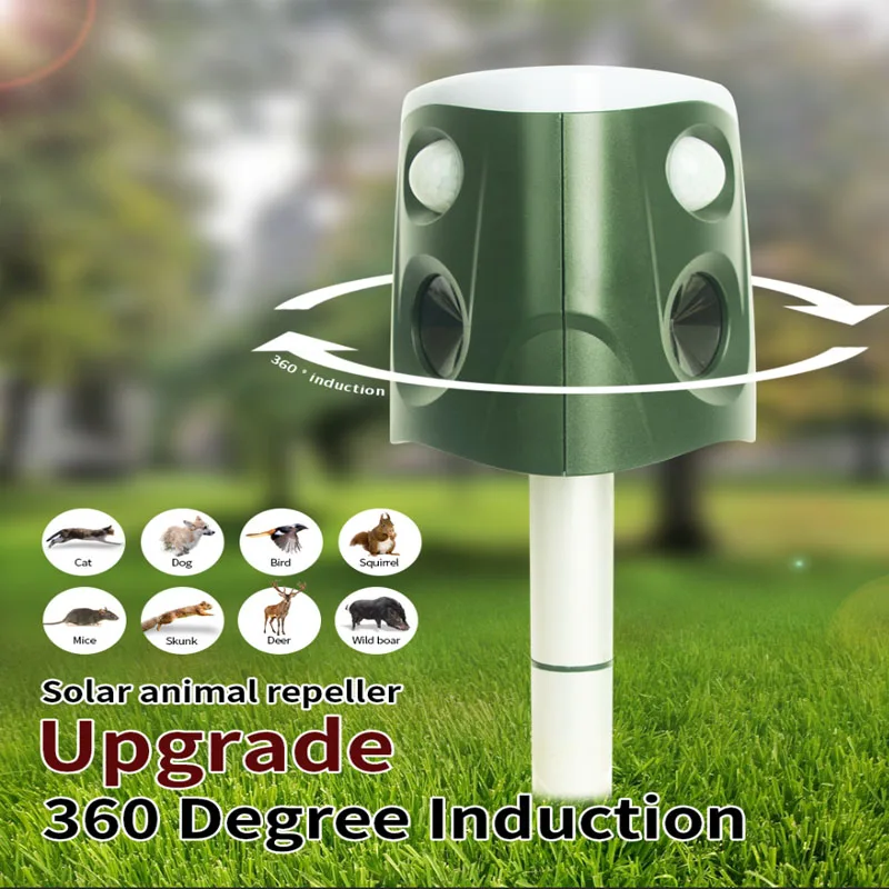 

2022 Newest 360degree Outdoor solar mole ultrasonic mosquito dog cat rat bird bat snake insect mouse pest repellent