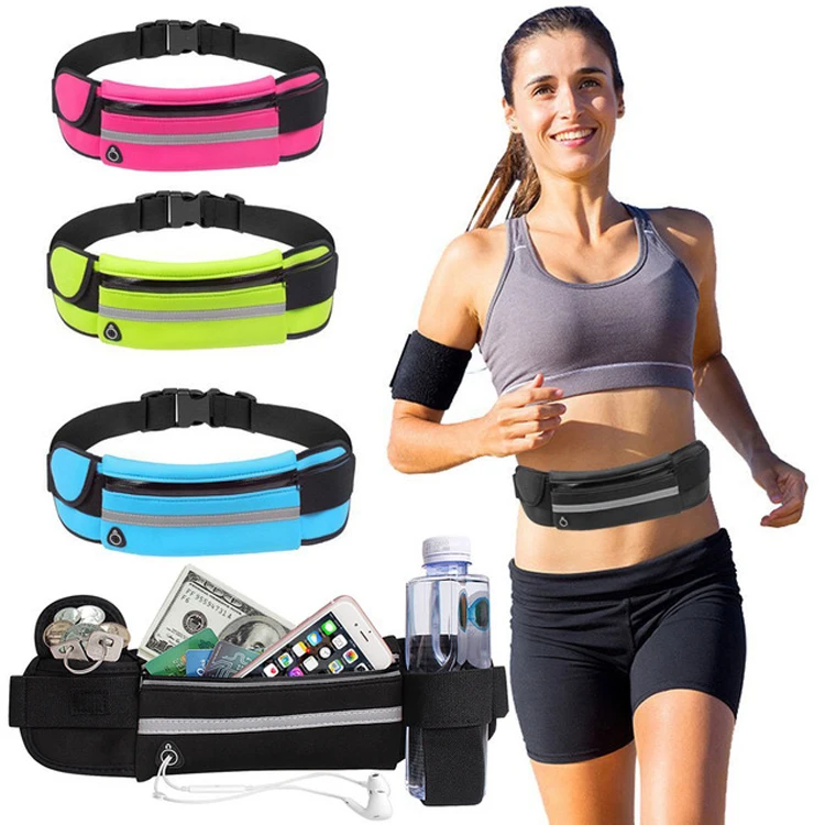 

Wholesale Neoprene Waterproof Fitness Fanny Pack Elastic Running Belt Sports Waist Bag With Bottle Holder, Black,green,blue pink,orange or oem