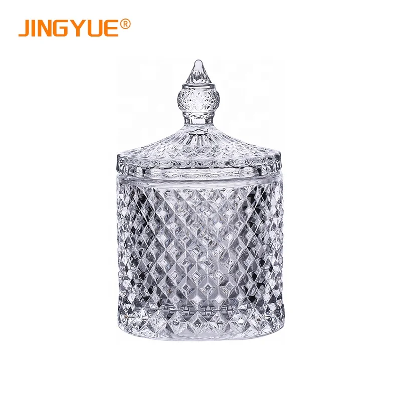 

Jingyue Decorative Crystal Glass Candy Jar Sugar Bowl for Candy Dish Cookie Tin Biscuit Barrel, Transparent