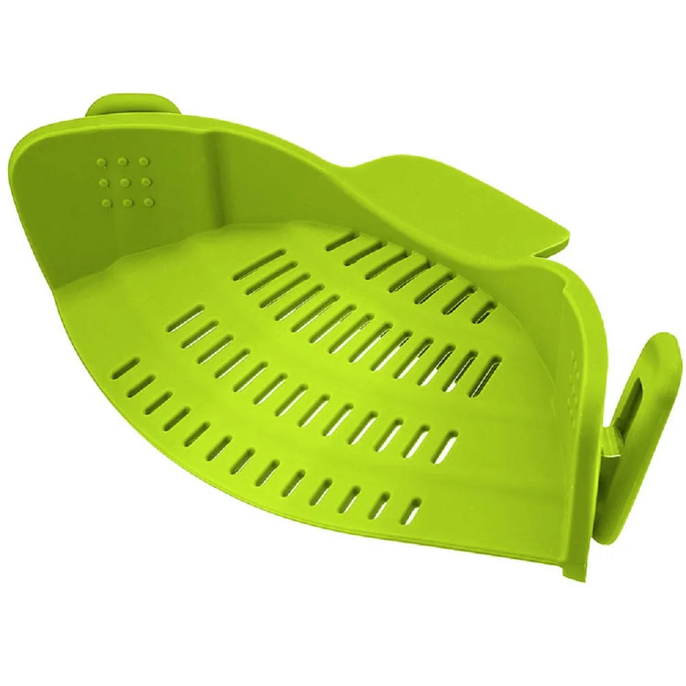 

Multi Color Kitchen Snap N Strain Strainer Clip On Pots and Bowls Silicone Strainers and Colanders, Green, red, purple, black, gray, etc.