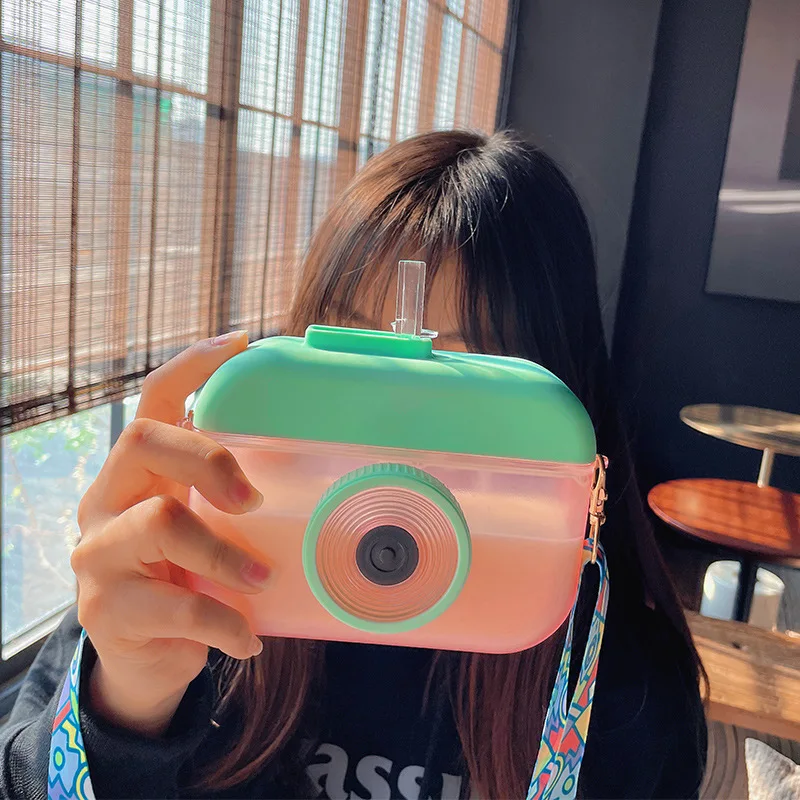 

Drink Purses Ice Cream Straw Plastic Cup Camera Shape Purse Fashion Shoulder Mini Fruit Handbag Camera Bags Hangdbags