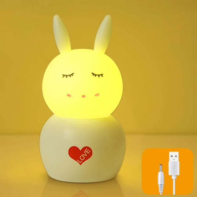 3d led rabbit night light lamp ten level dimming timer plug in study reading work led night light with remote for home