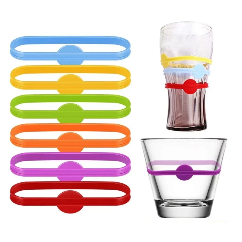 

6PCS Wine Bottle Label Glasses Drinking Tag For Bar Party Food Grade Silicone Mark Long Strips Goblet Tag Glass Marker Bar Tool