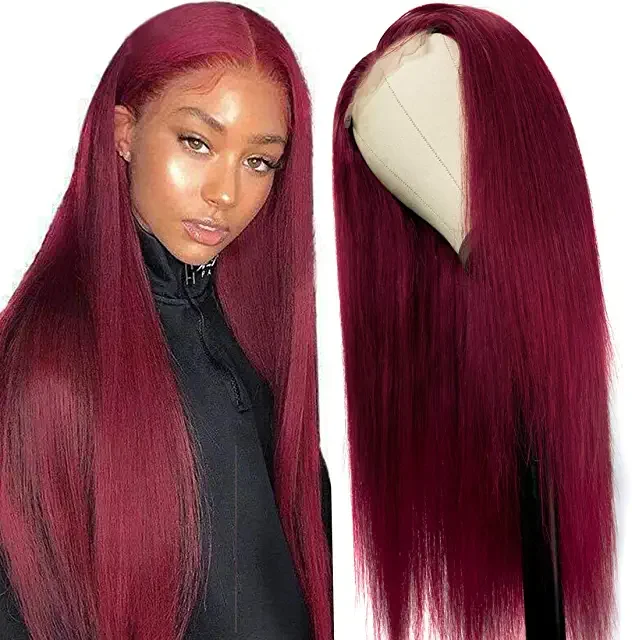 

Ombre Color Perruque Humain Hair Lace Wigs Color 99J Silky Straight Pre Plucked with Baby Hair 13x4 Lace Front Wigs