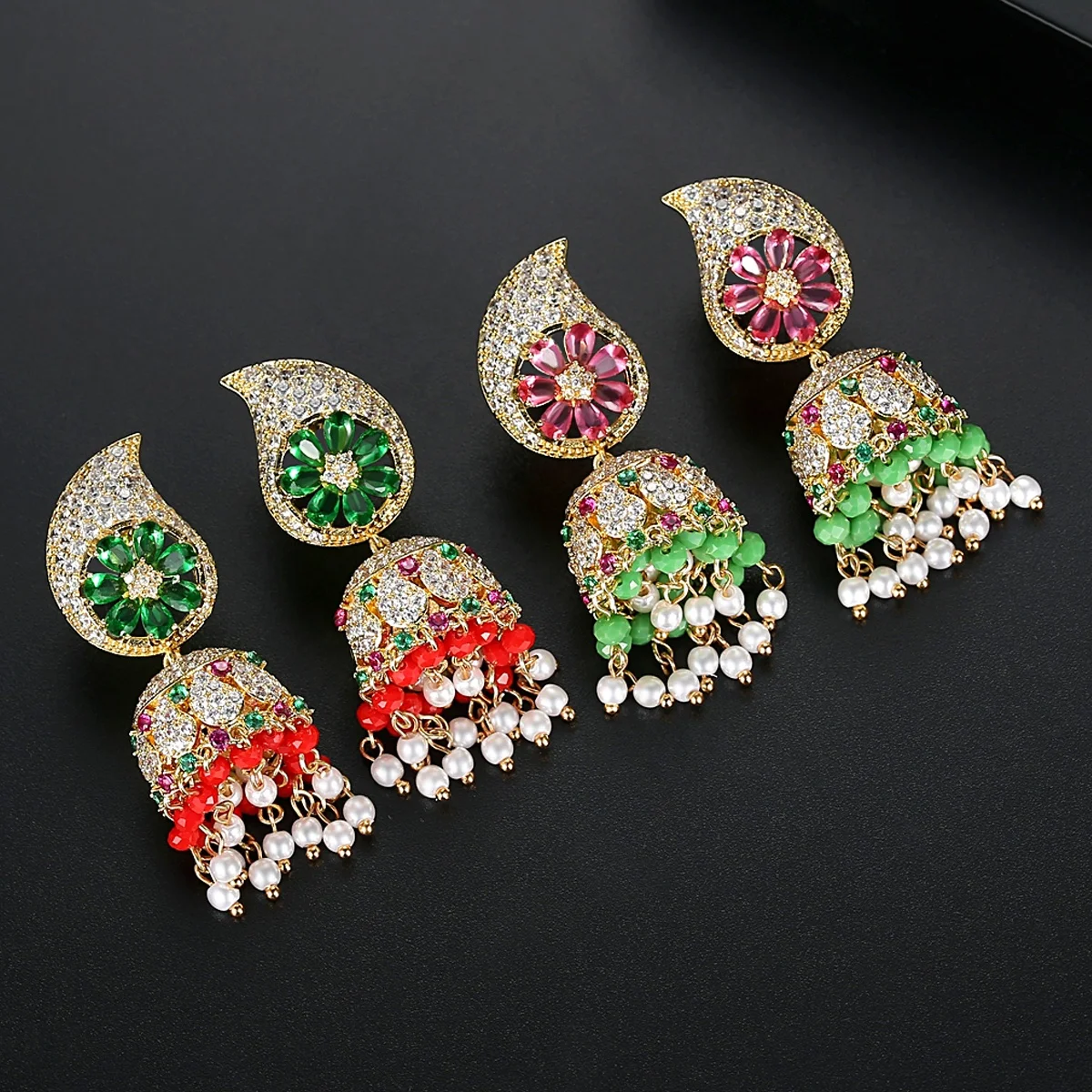 

Luxury Design Indian Colorful Big Drop Earrings for Women Wedding Party with AAA CZ Flower Drop Earrings Fashion Jewelry Bling, Multicolor