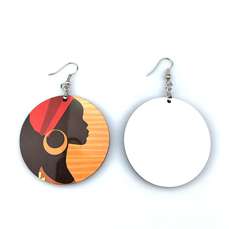 

double side round sublimation mdf earrings with silver color earring hooks