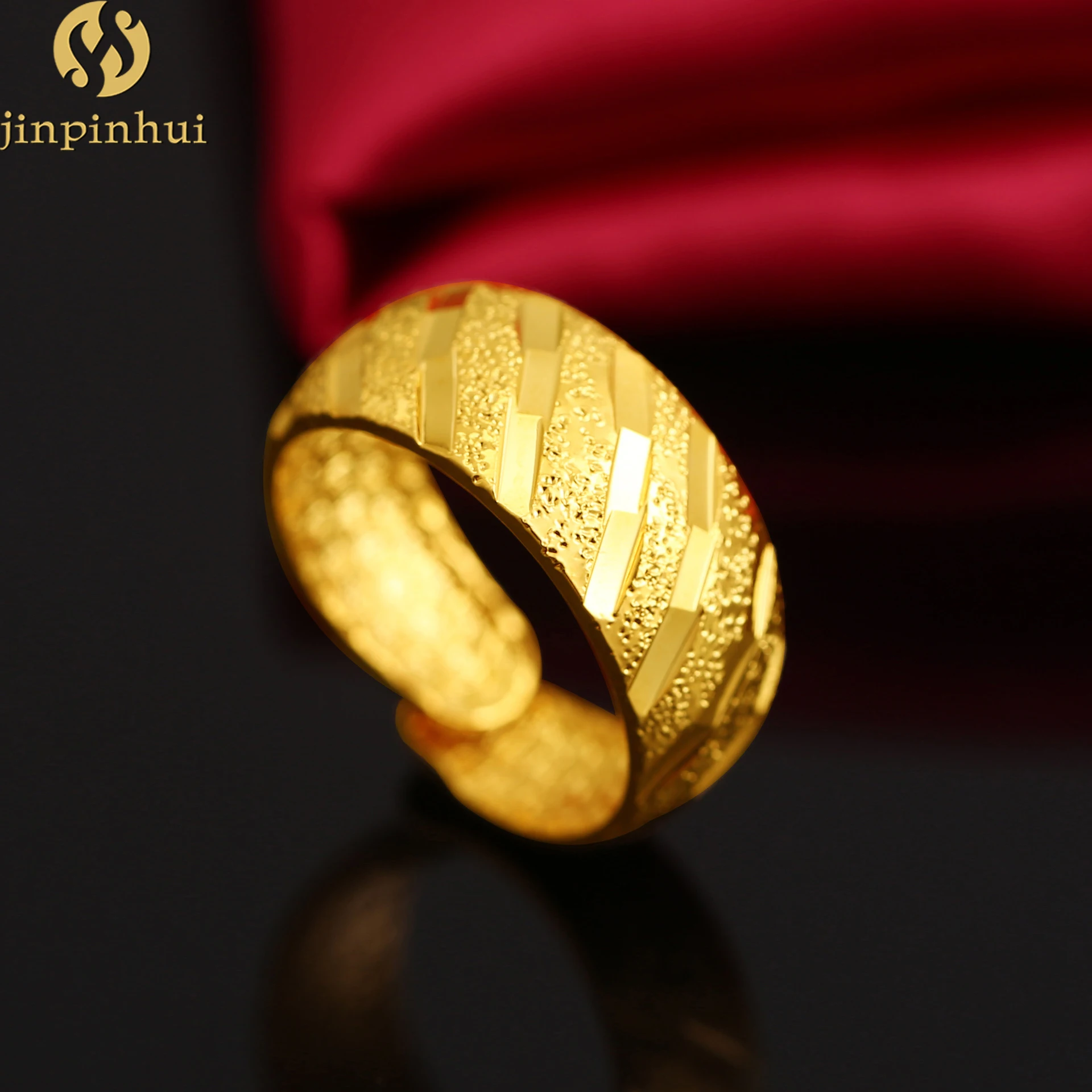 

Jinpinhui jewelry dubai glossy gold plated openings ring men's width gold plated ring adjustable colorfast