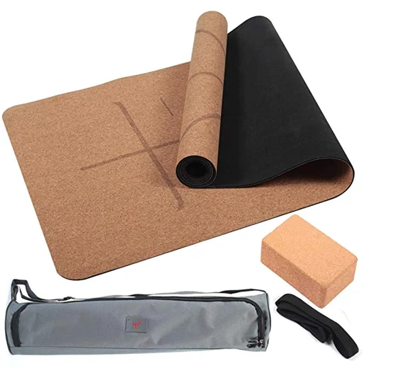 

Free of Chemicals/Plastics Natural Cork/Rubber Yoga Mat, Slip Free, Safe Non-Toxic