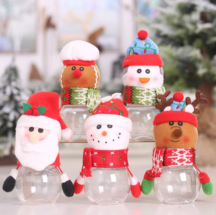 

Christmas Candy Jar Santa Claus Snowman Reindeer Bear Plastic Candy Cookie Bottle, Customized