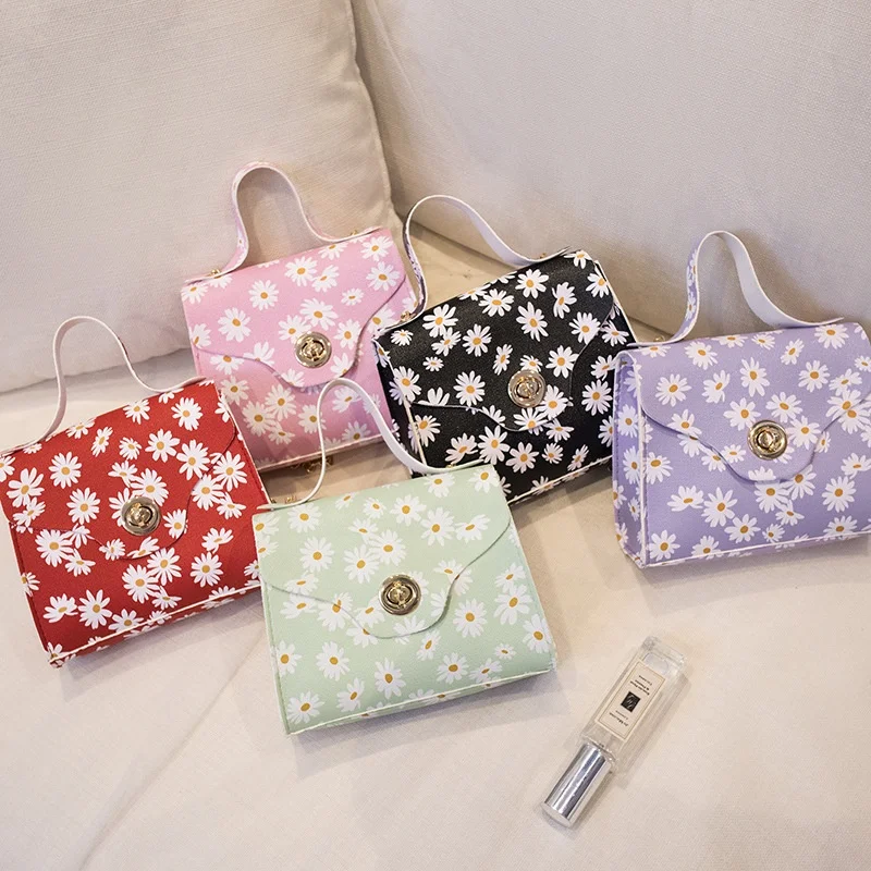 

Cheap trendy fashion small daisy print ladies square bag shoulder diagonal bag, Red,black,purple,green,pink