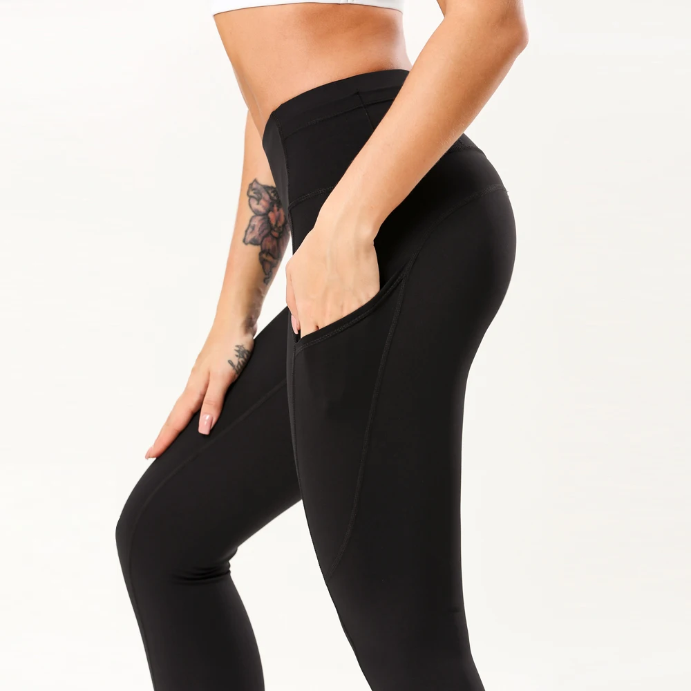 

Custom Logo 2021 Tummy Control Spandex Black Gym Workout High Waist With Pocket Fitness Yoga Pants Womens Leggings