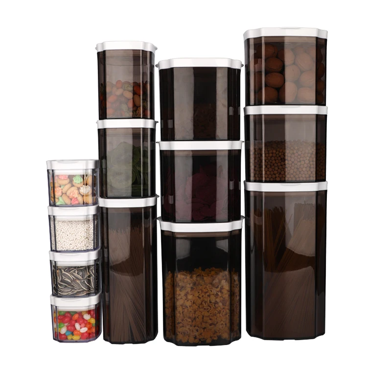 

Wholesale 13 Packs Clear Jar Airtight Plastic Bin Cereal Box Food Storage Containers With Lids, Brown