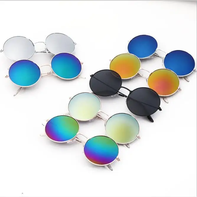 

Children Retro Round Frame Sunglasses Reflective Beach Eyewear Fashion Baby Boy Sun Glasses Girls Eyeglasses Kids Sunglasses, 9 color to choose