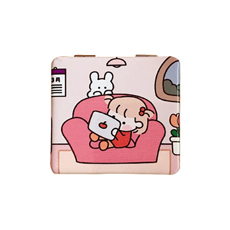 

Cartoon Mini Portable Girl Sweet And Cute Portable Creative Round Makeup Mirror
