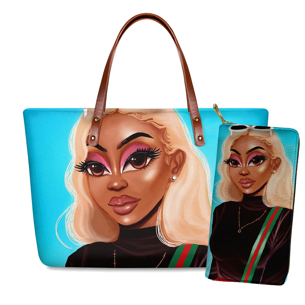 

POD Art African Girls Printing Trendy Purses And Handbags Portable Tote Handbags For Women Fashionable Customized Handbags