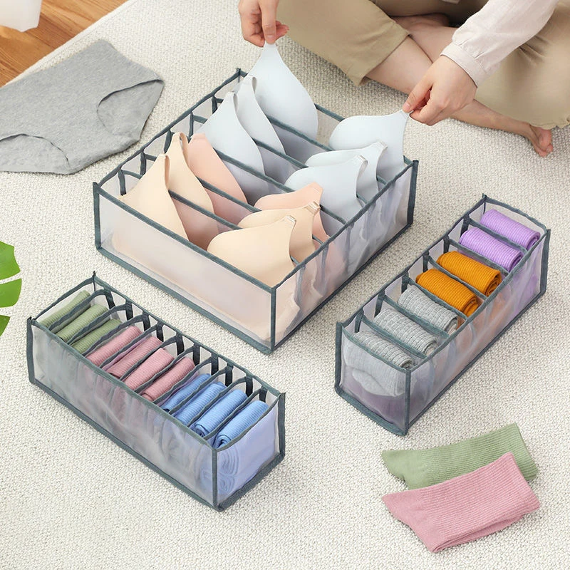 

FF311 Wholesales Collapsible Closet Storage Divider Bag Socks Bras Ties Scarves Organizer Drawer Underwear Storage Box, Pink/white