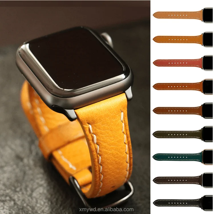 

Chinese suppliers vegetable tanned leather smart watch band strap 44mm 20mm