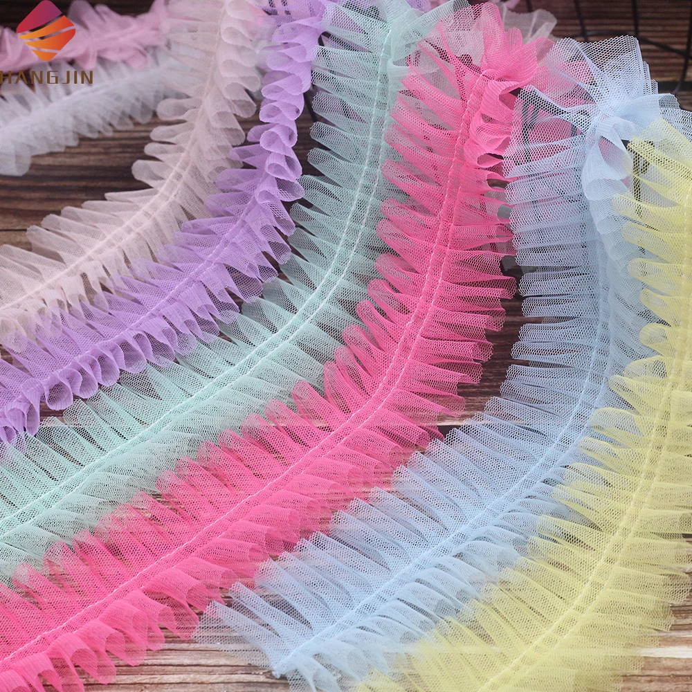 

6cm Wide DIY Craft Garment Trims Ribbon Skirt Double Edged Pleated Mesh Tulle Lace Sewing Trim Ruffles For Baby Dress