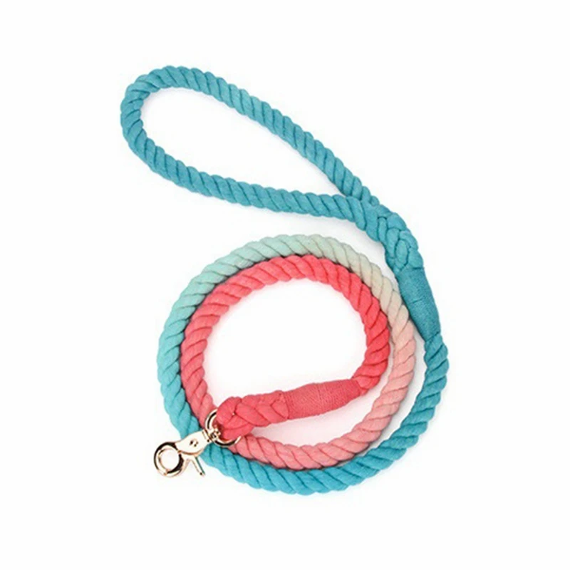

Wholesale Pet Cotton Leash Soft Gradient Colorful Traction Dog Rope Leash Hand-dyed Woven Cotton Rope Dog Leash
