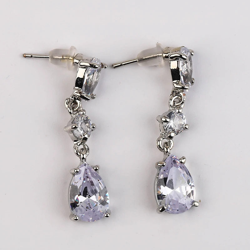 

Young Lady Charming Drop-Shaped Zircon Earrings Luxury Glittering Crystal Gemstone Women Pear Cut Earrings, Platinum