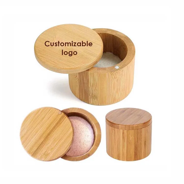 

Wholesale Unique Customizable Logo 100% Natural Eco-friendly Bamboo Wooden Storage Containers Pepper Salt Jar Box with Lid, Natural color