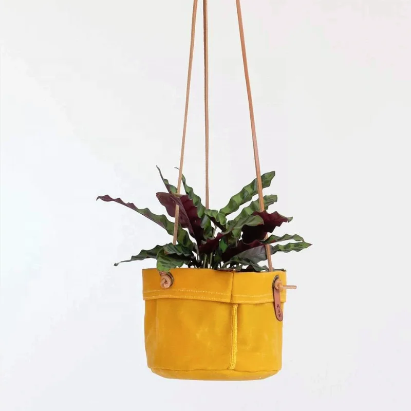 

YY Home Decor Waxed Canvas Hanging Planter Fabric Plant Pot for Flower