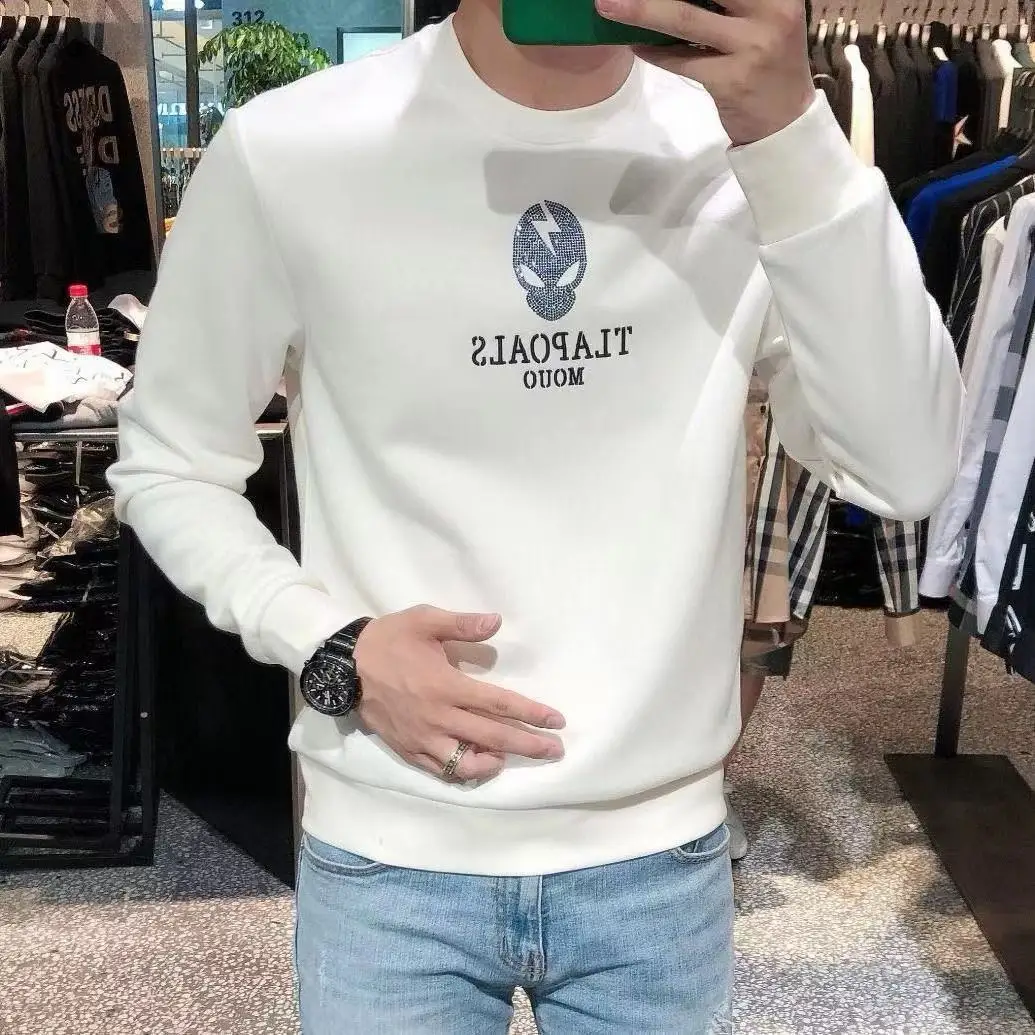 

Spring new trend sweater embroidery round neck slim men's sweater