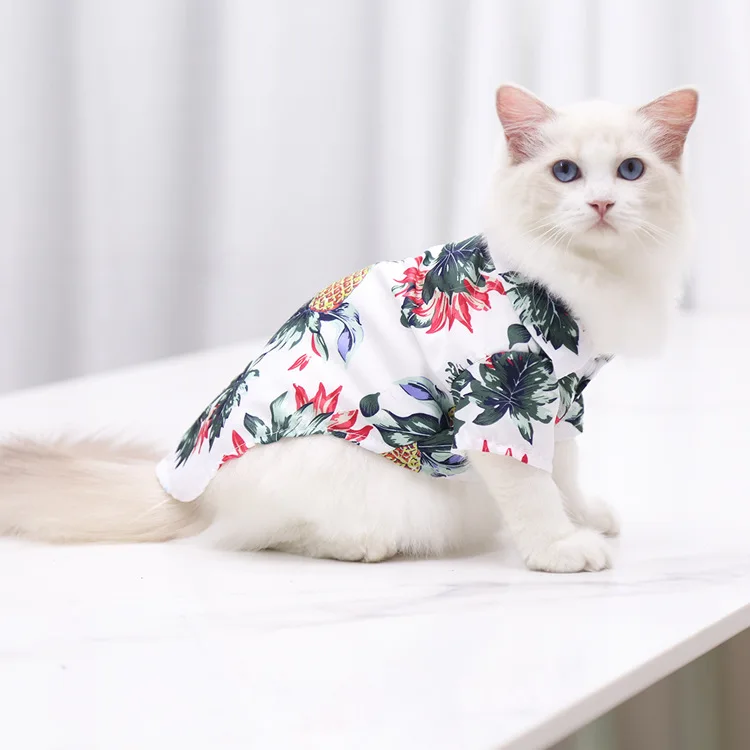 

Wholesale luxury Design Hawaiian Style Polyester Printed Summer Pet T-Shirt Dog Holiday Clothes For Small Medium Large Dog Cats, 8 color