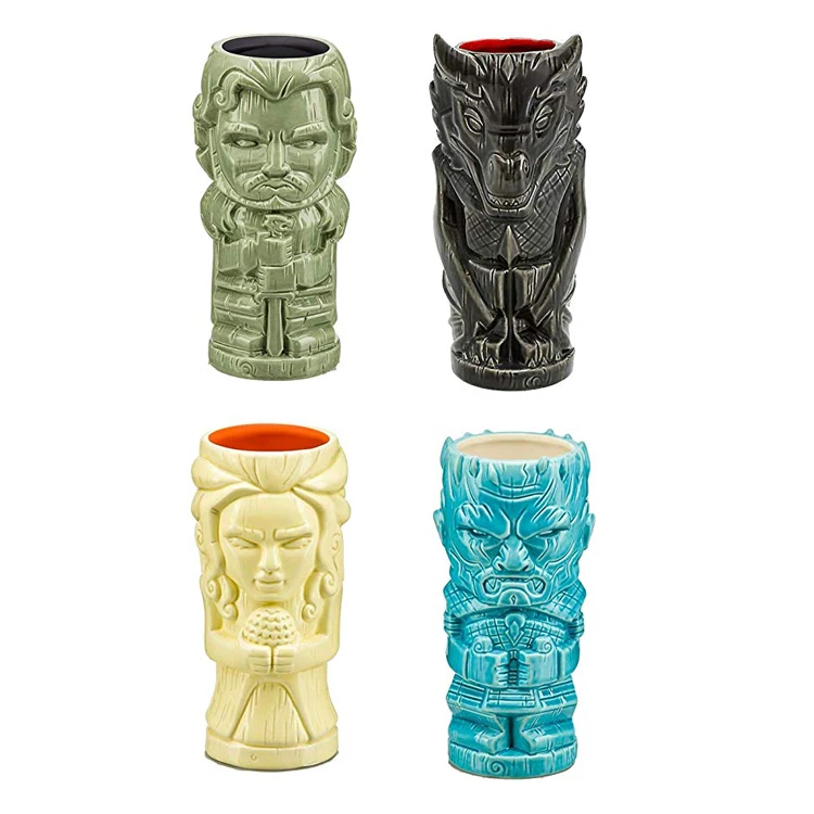 

Tiki Mugs Cocktail shot Set of 4 Tumblers Ceramic Hawaiian Luau Party Mugs Drinkware Cute Exotic Cocktail Glasses Tiki Barware