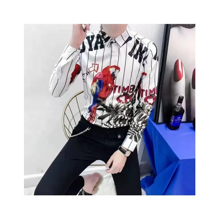 

Men's 3D Printed Floral Shirts High Quality Fabric Long Sleeves Wholesale Custom Slim Fit Newest Men's Hawaiian Shirt, Black white