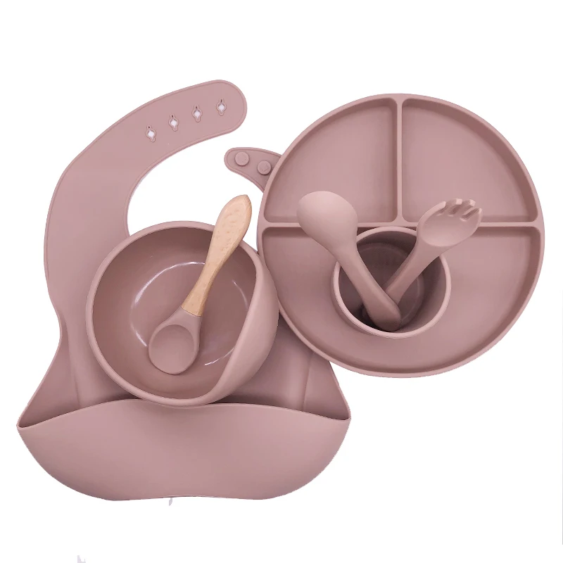 

BPA Free Soft Kids Spoon Infant Bibs Suction Baby Plate Silicone Baby Feeding Set, 15