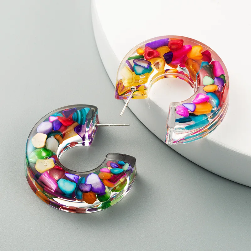 

HOVANCI mini hoop earrings acrylic colorful stripe fancy stud earrings hoops round resin earrings for women, Color
