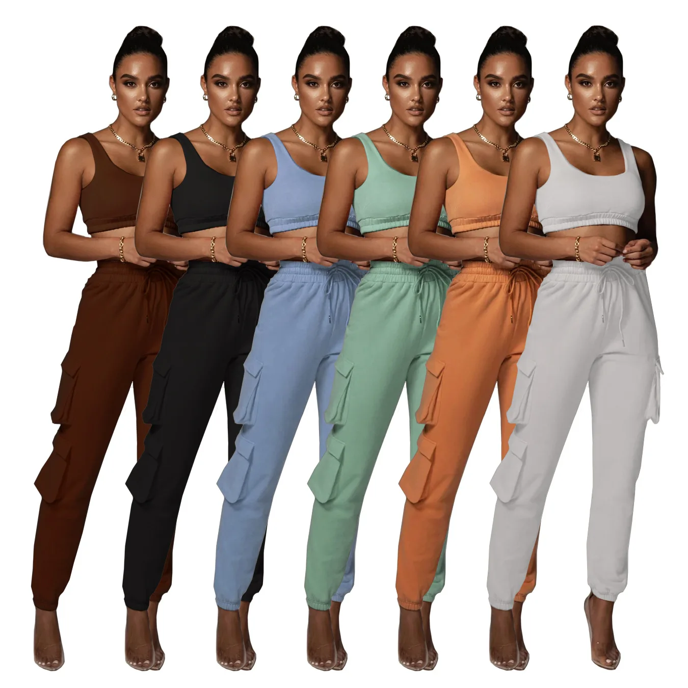 

2021 Wholesale Daily Solid Workout Sportswear Jogger Set Women Yoga Gym Clothing Two Piece Pants Set, As picture shows