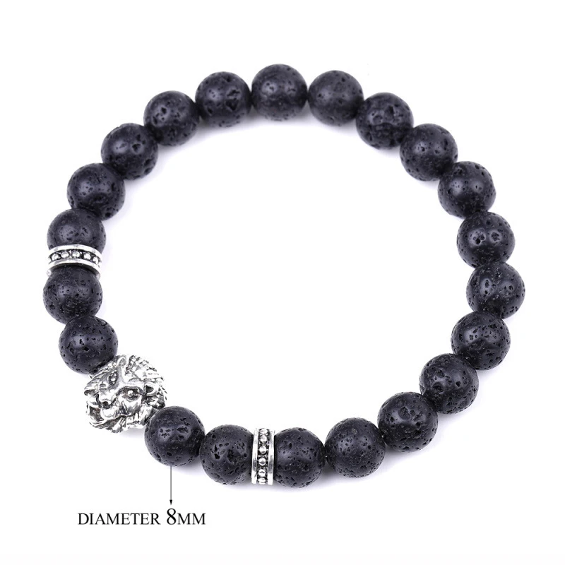 

Fashion Wholesale Stainless Steel 8mm Natural Stone Elastic Yoga Agate Beads Lava Rock Diffuser Bracelet Bangle For Men Women