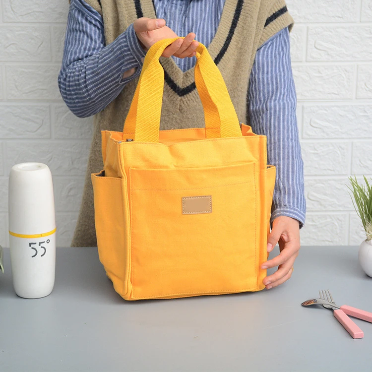 

2021 Wholesale Custom Large Capacity Waxed Canvas Portable Yellow Lunch Tote Bag for Men