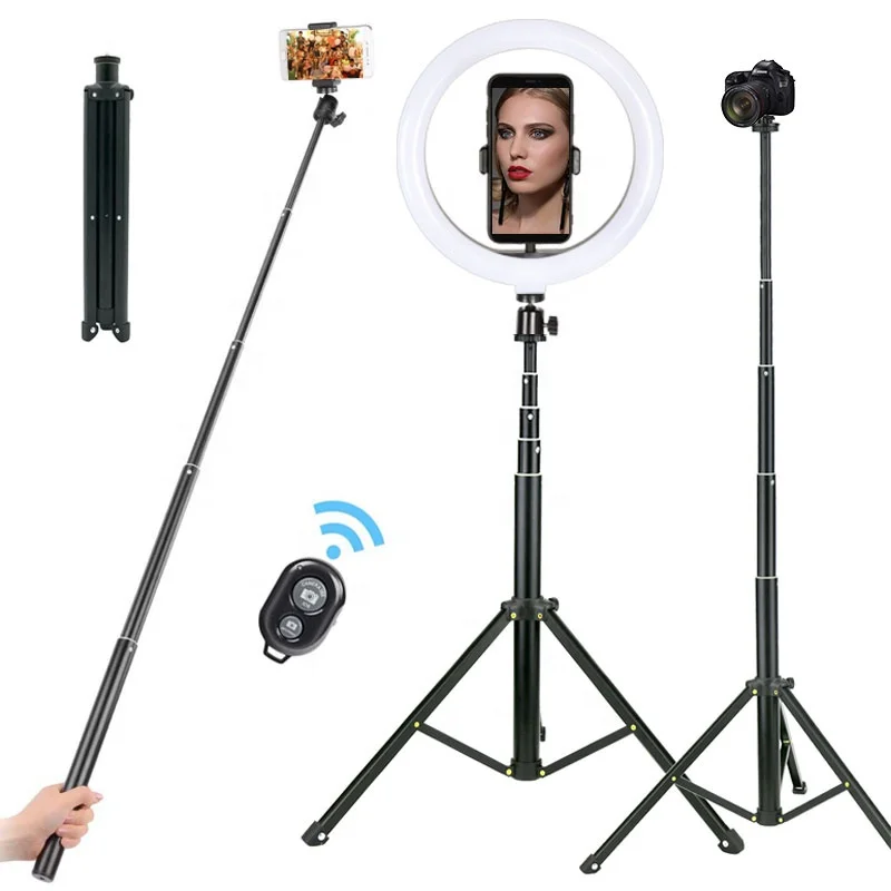 

Amazon  26cm Selfie led Ring Light remote control with 1.3m tripod Stand Cell Phone Holder for Live Makeup, Black