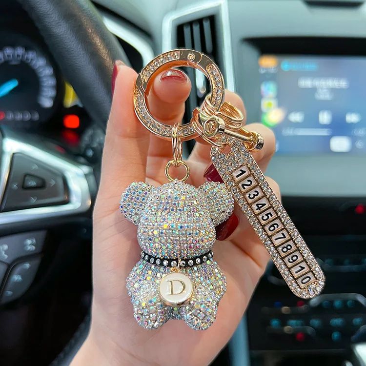 

Crystal Glitter Rhinestone Car Keychain Ring Strap Bling Keychain Accessories for Women Car Key Decorations