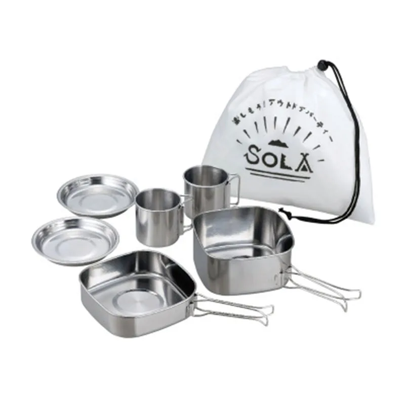 

2-3 people outdoor picnic stainless steel 6-piece mountaineering camping portable cookware