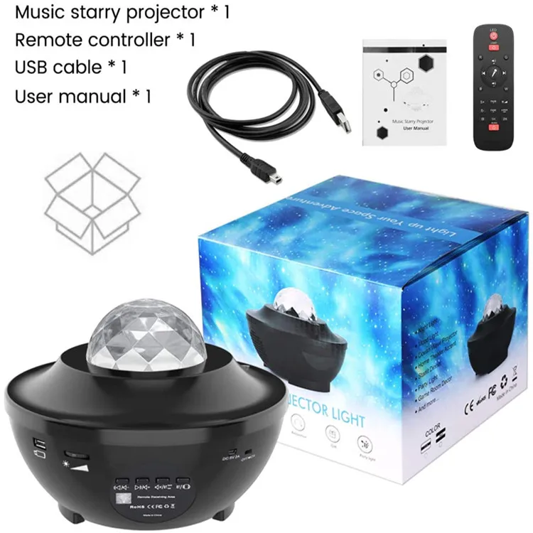 

Amazon Hot Sale Remote Control USB 3 in 1 Bedroom Star Projector LED Ambient Night Light with Bluetooth Music Speaker, Black/white